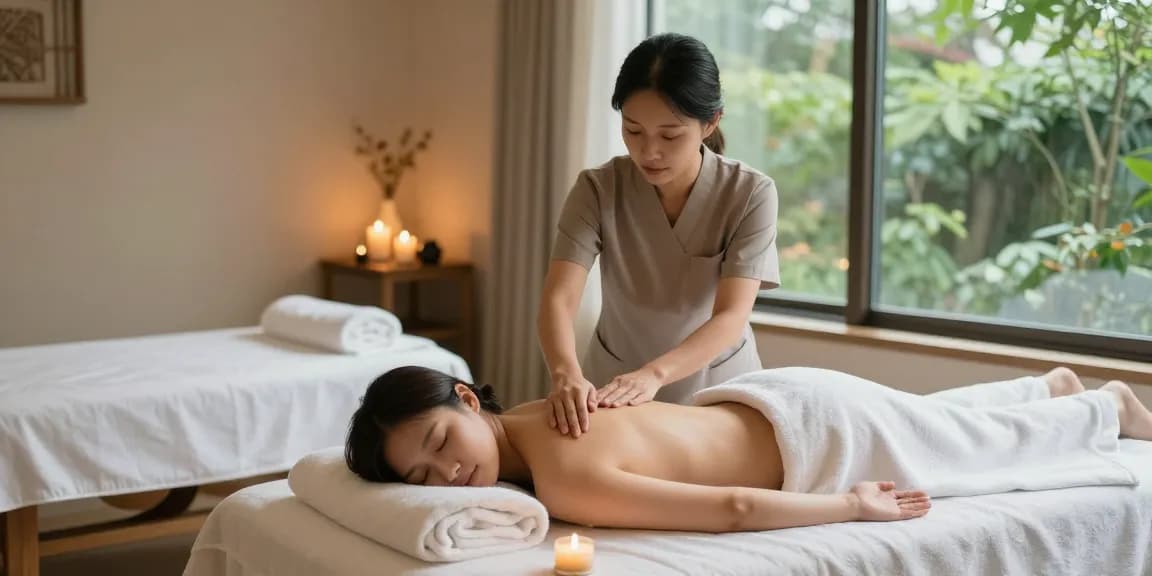 Enjoying a calming 창원마사지 in a tranquil spa setting with soothing ambiance and natural light.