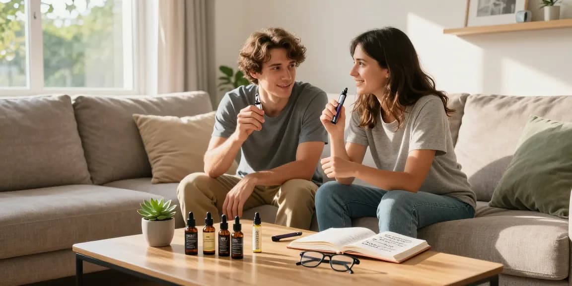 Best weed vape for a clean experience with natural wellness; vape pens and CBD oil in relaxing living room.