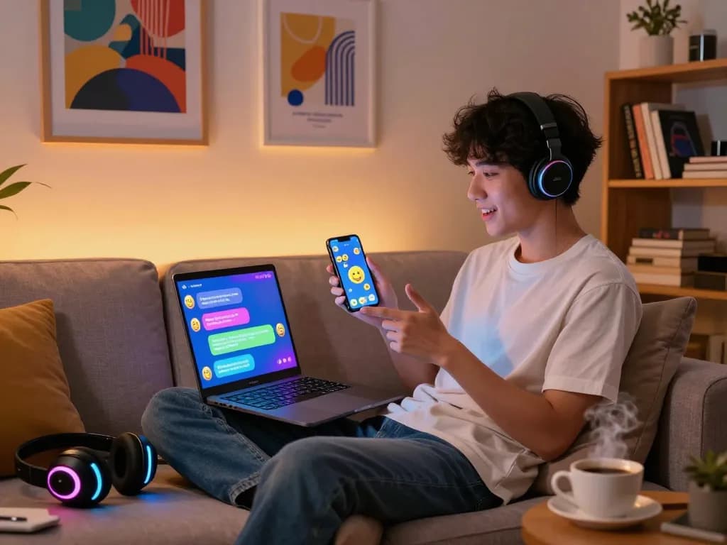 Engaging NSFW AI chat scene with a character interaction in a cozy digital space.
