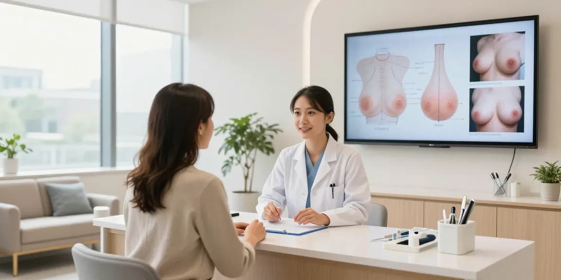 Consultation about breast implants toronto at a modern clinic with friendly surgeon.