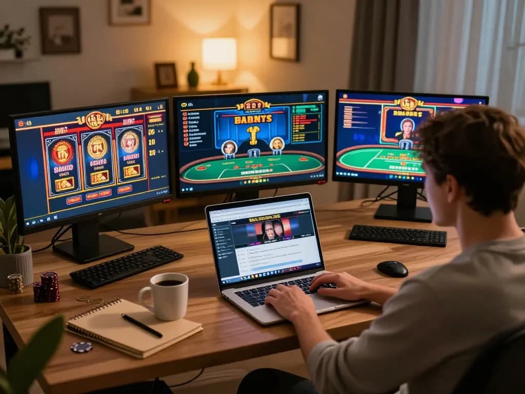 HB88 player engaging with online casino games at home, embodying responsible gaming.