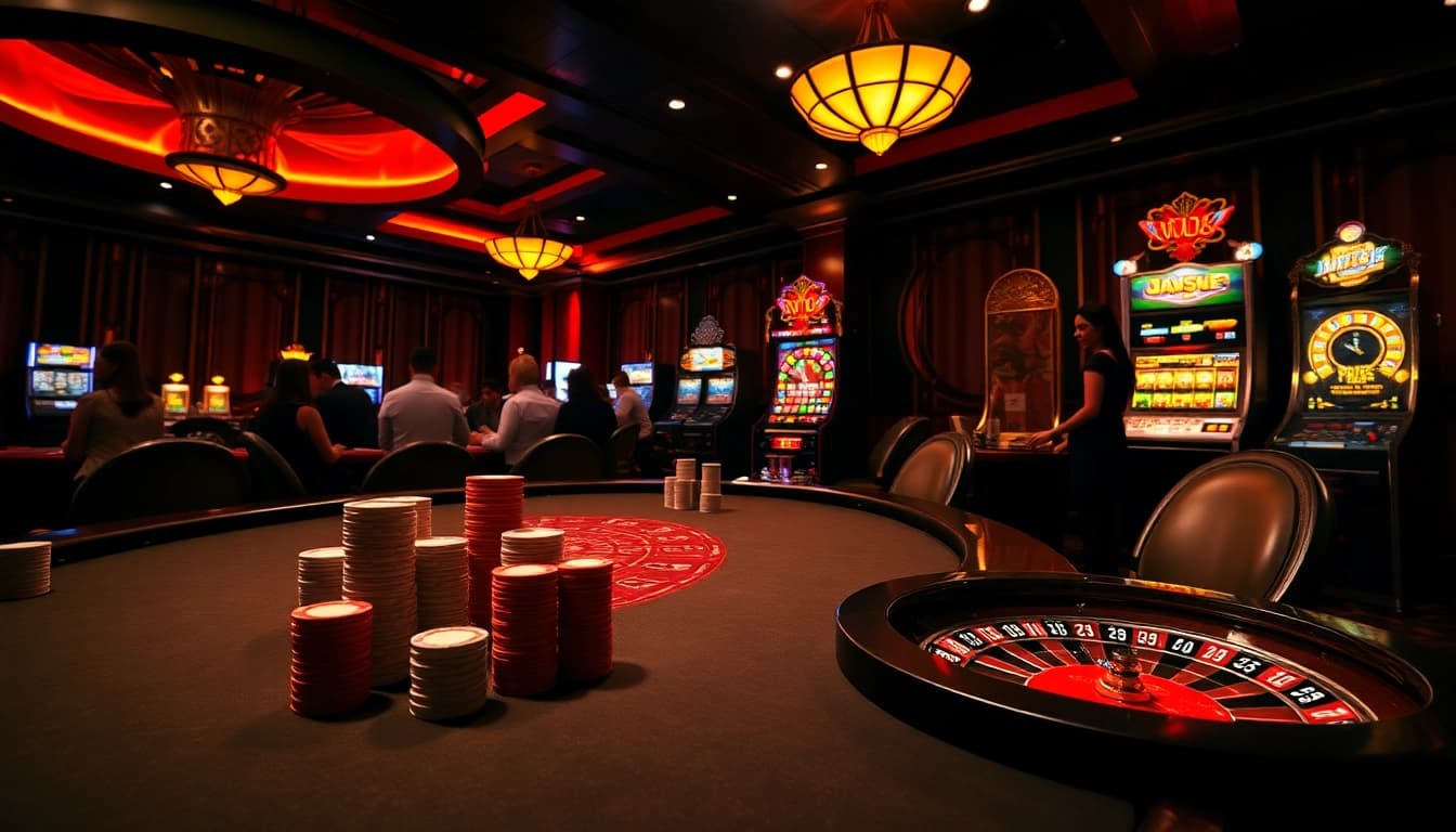 Win55 online gamblers engaging in a thrilling game of high-stakes poker in a luxurious casino setting.