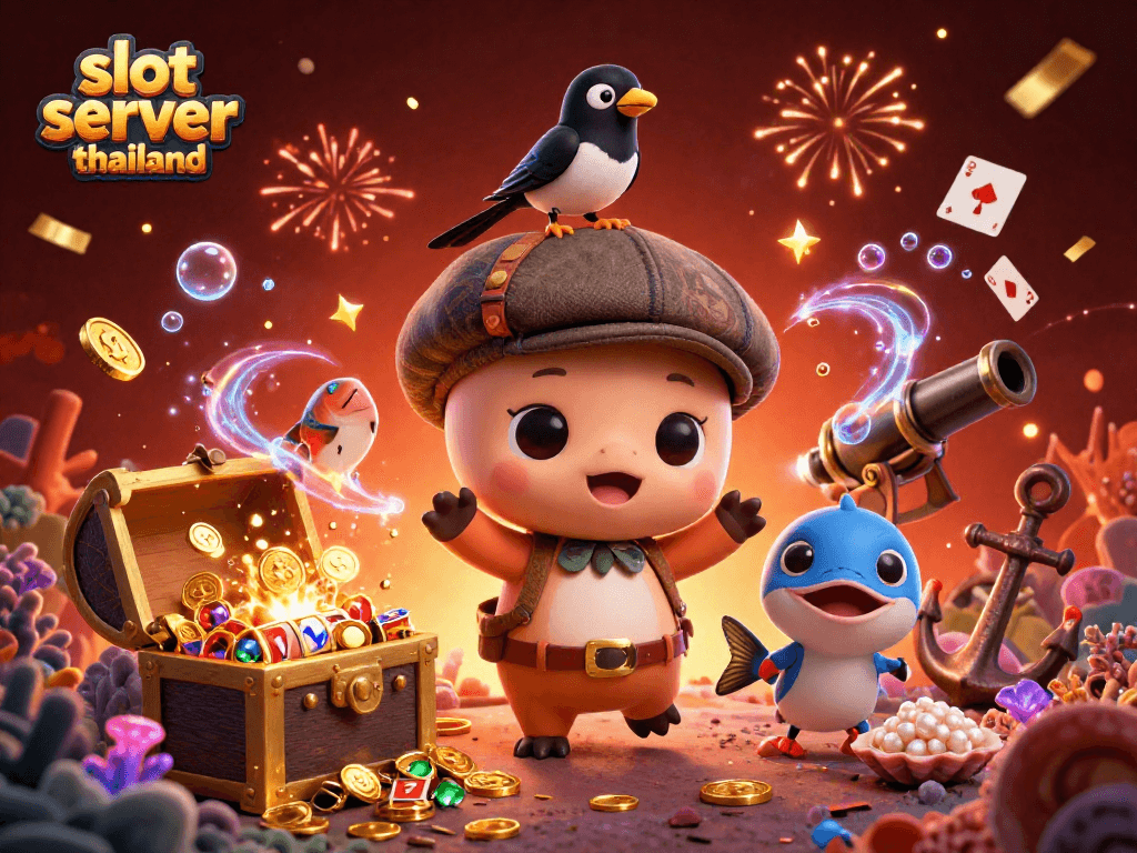 Explore slot server thailand with a vibrant 3D illustration of Nessie, coins, and colorful gems!