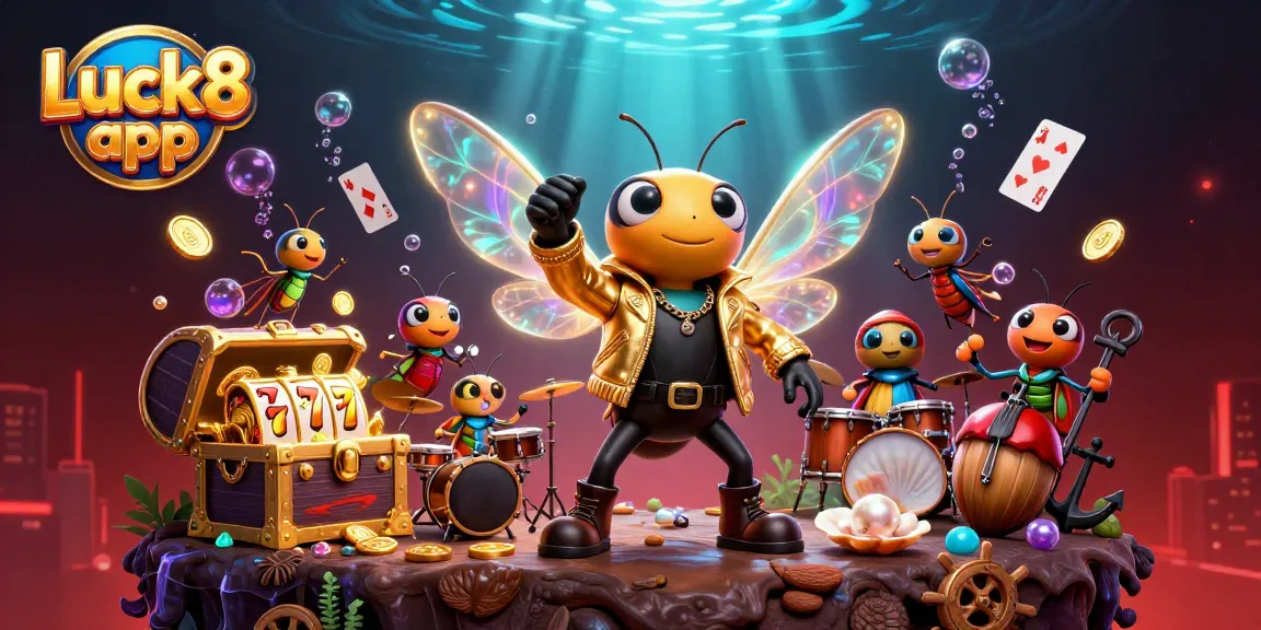 Experience the thrill of the Luck8 app in an energetic casino scene with vibrant characters.