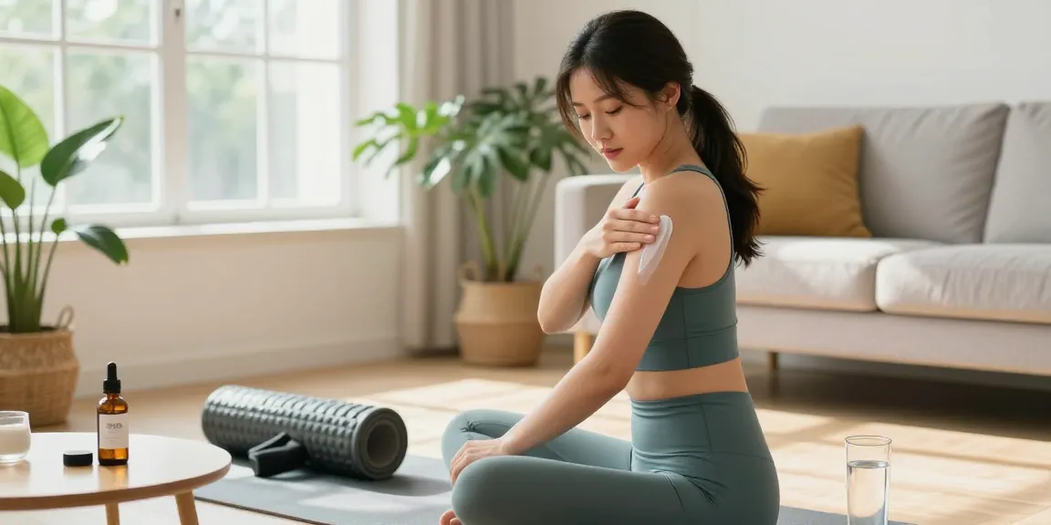 Applying CBD Cream in a serene space for post-workout recovery, featuring wellness elements and natural light.