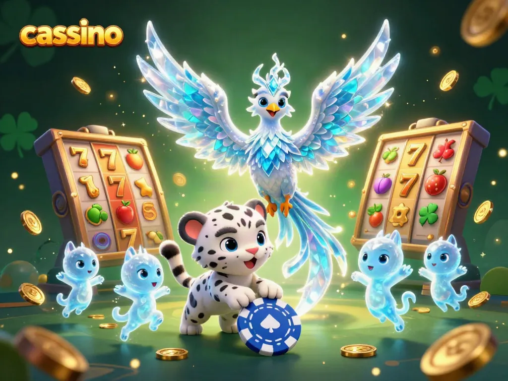 Experience thrilling casino action with an ice phoenix and slot elements creating a dazzling scene.