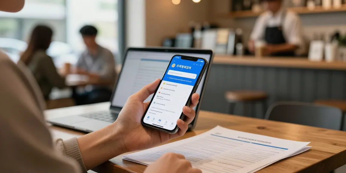 Person engaging in 소액결제현금화 transactions at a cafe with smartphone and laptop.