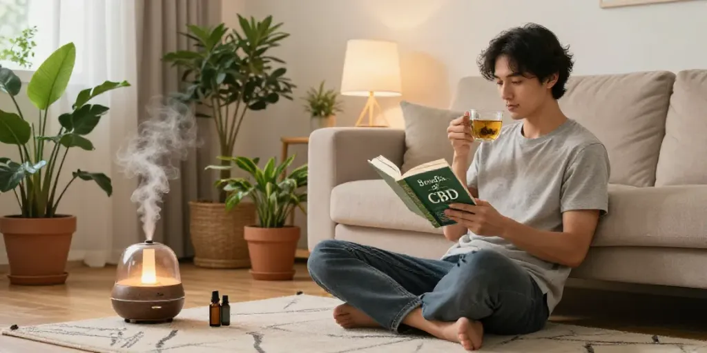Calm indoor scene showcasing relaxed wellness with CBD kaufen benefits.