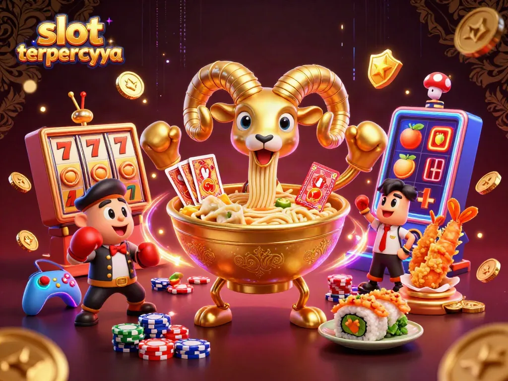 Gamer menang dengan slot terpercaya, menikmati suasana kasino yang meriah dan dinamis.