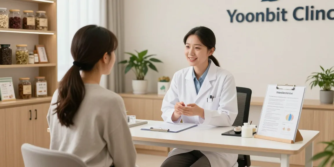 Consultation at 수원한의원 showcasing a professional acupuncturist discussing health treatments with a patient in a serene clinic atmosphere.