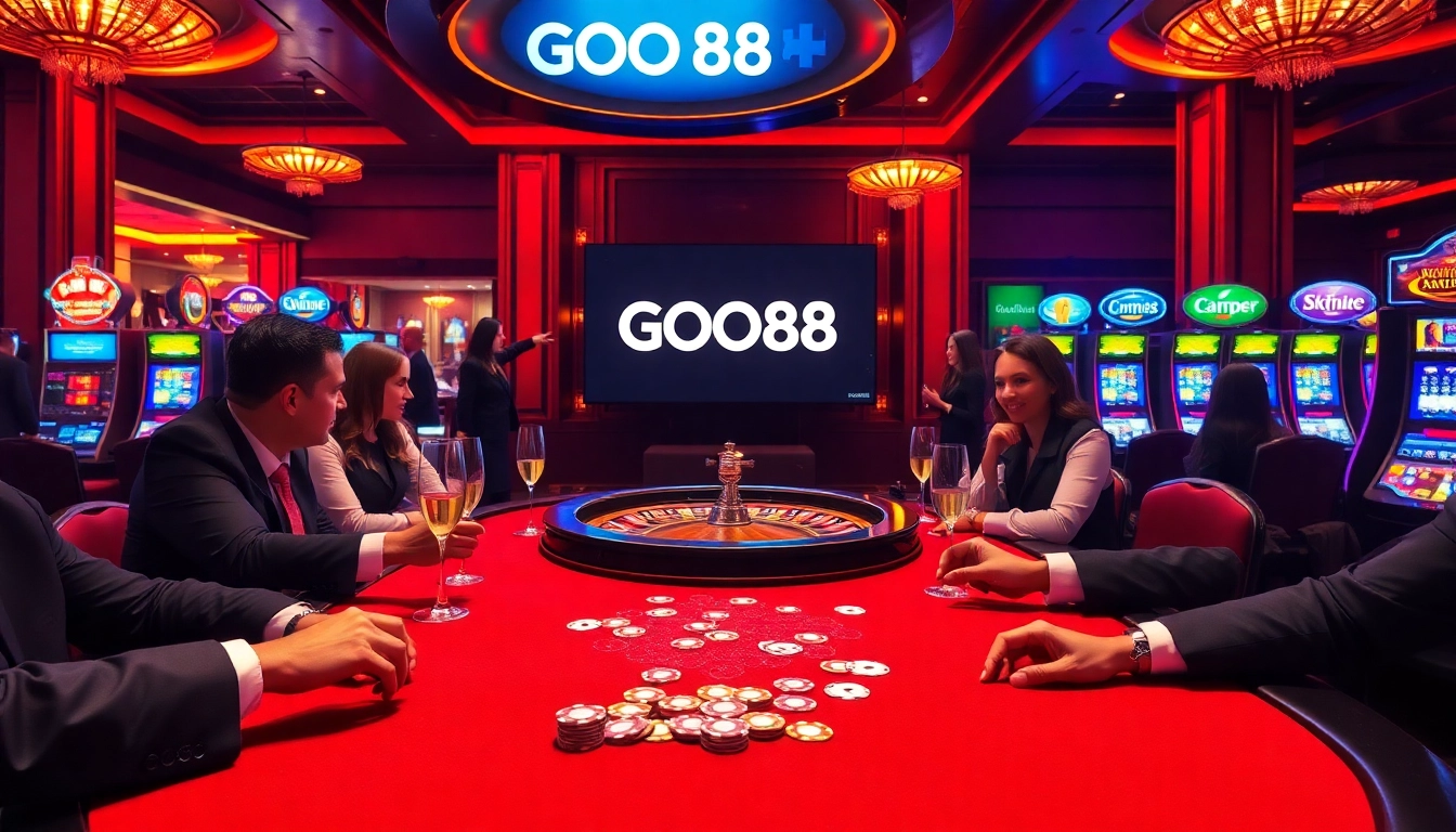 Professional gamblers enjoying a thrilling game at GOOD88's luxurious casino.