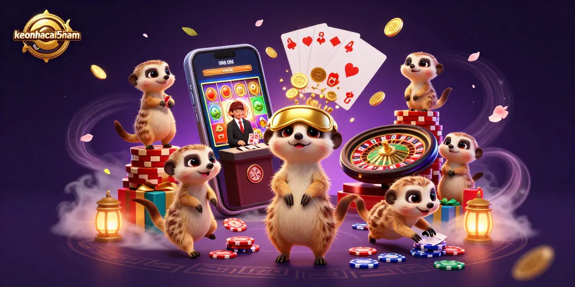 Watch keonhacai5nam meerkats engaging in vibrant casino action with colorful slot games and golden coins.