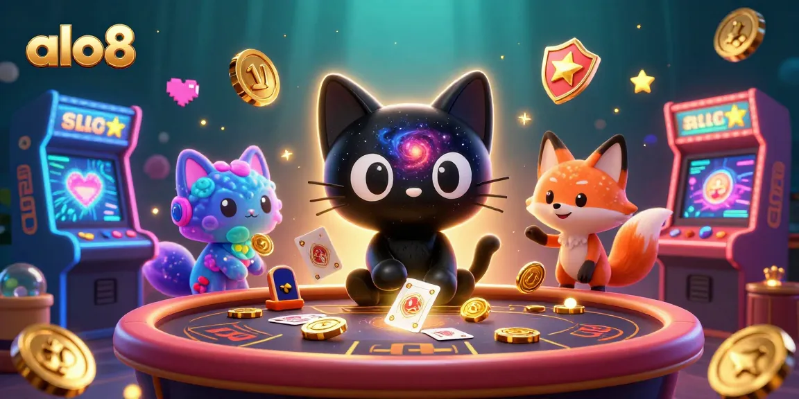 Engaging illustration of alo8's cosmic-themed casino with vibrant 3D elements