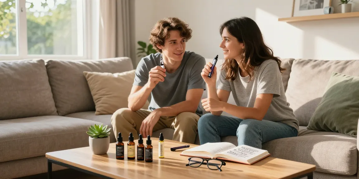 Best weed vape for a clean experience with natural wellness; vape pens and CBD oil in relaxing living room.