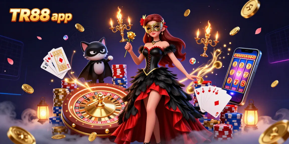 Engage with the TR88 app to enjoy immersive gaming experiences amidst cascading gold coins and vibrant visuals.