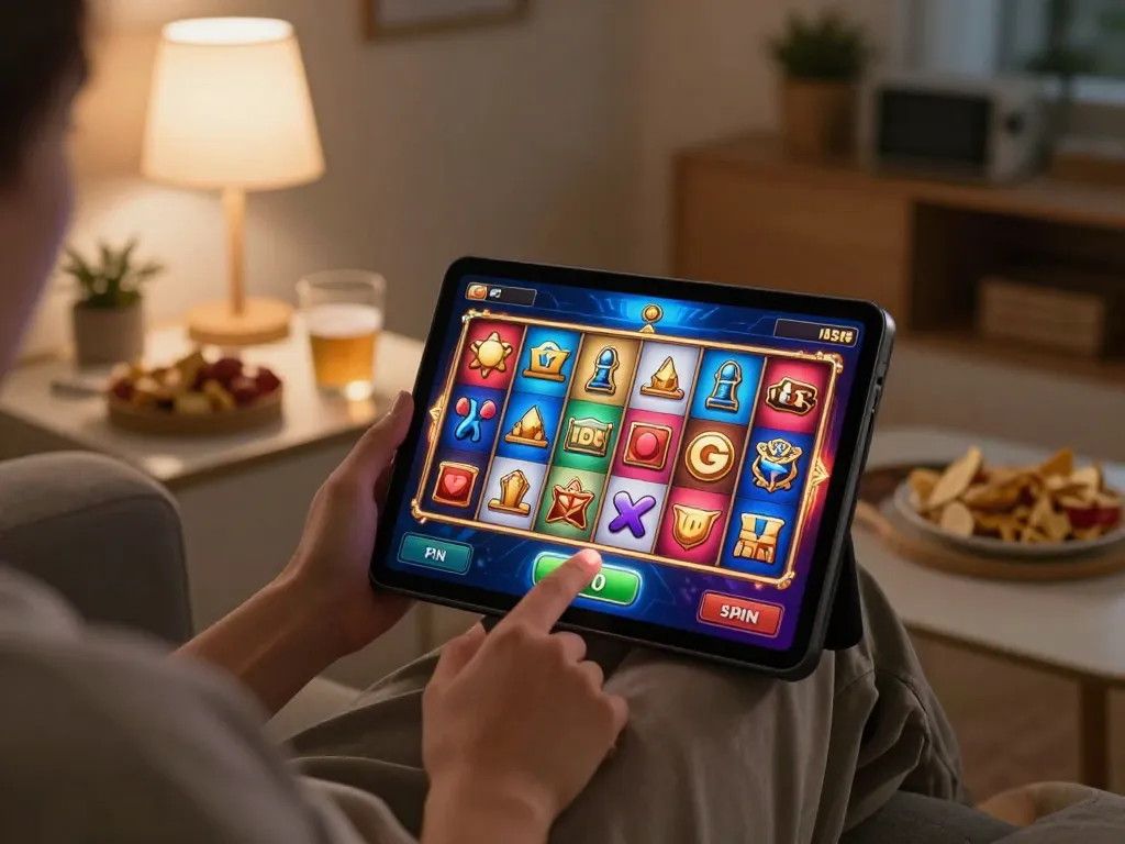 Engaging gameplay of Slot Online on a tablet, featuring colorful spinning reels and inviting gaming graphics.