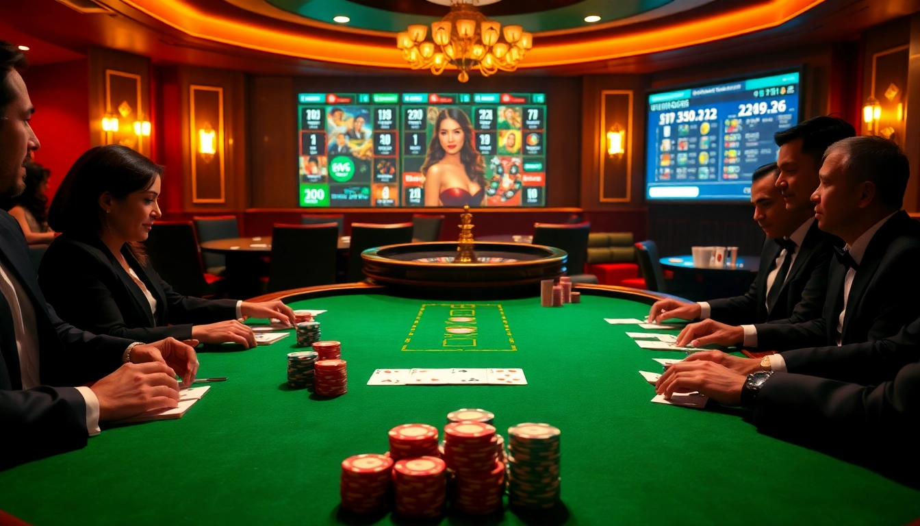 Excited players placing bets at a high-stakes table at https://rr88co.net/ showcasing luxury and professionalism.