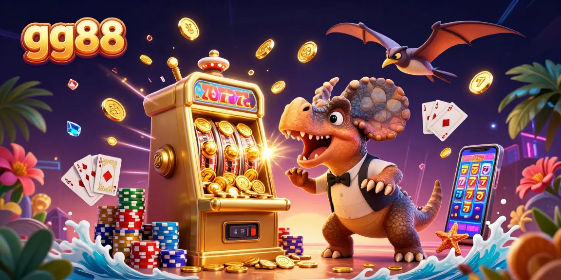gg88 combines thrills as dinosaurs bring luck, hitting jackpots with flying coins and excitement.