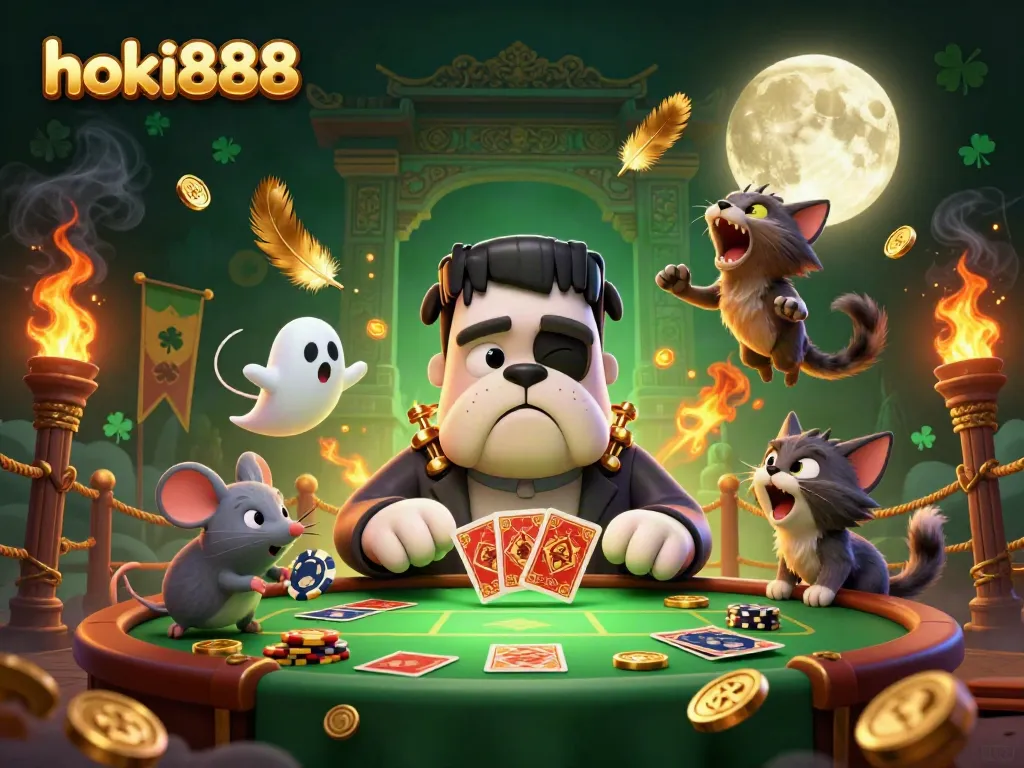 Hoki888 menghadirkan suasana kasino yang unik dengan karakter monster dan elemen permainan yang memikat.