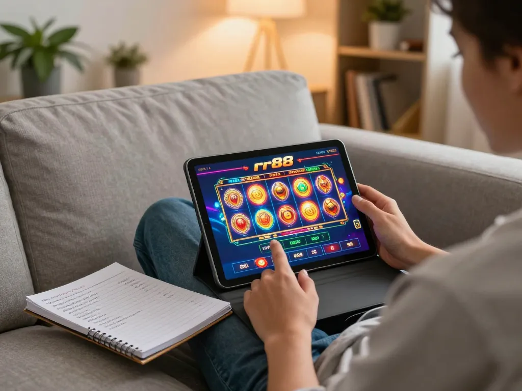 Engaging in online gaming with rr88 app, showcasing vibrant graphics and strategic bankroll management.