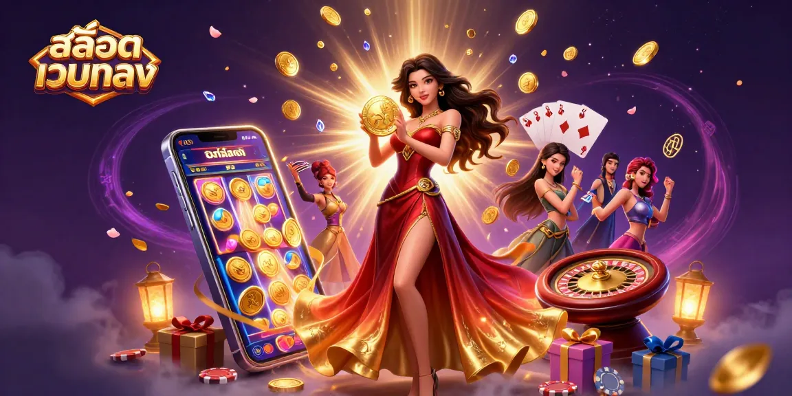 Experience the thrill of สล็อตเว็บตรง with stunning visuals of slots and casino elements raining down.