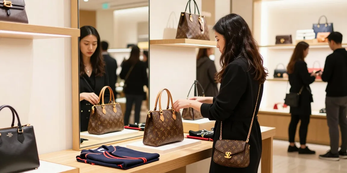 High-quality 레플리카 handbag showcased in a stylish boutique, highlighting luxury shopping experience.