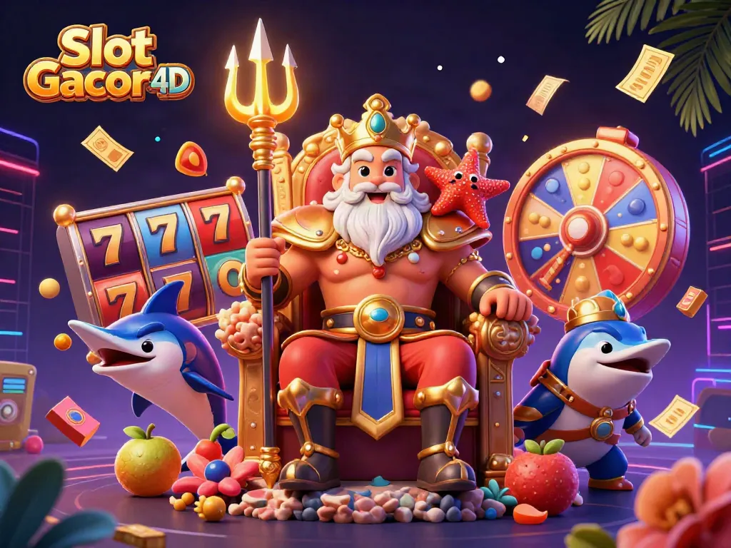 Menangkan Slot Gacor 4D dengan pemandangan penuh keberuntungan dari karakter kartun laut yang berkuasa di kasino.