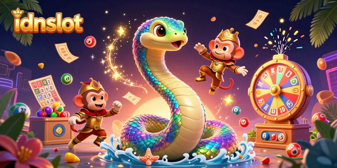 Engage with idnslot's vibrant 3D casino world featuring dynamic lottery elements and whimsical characters.