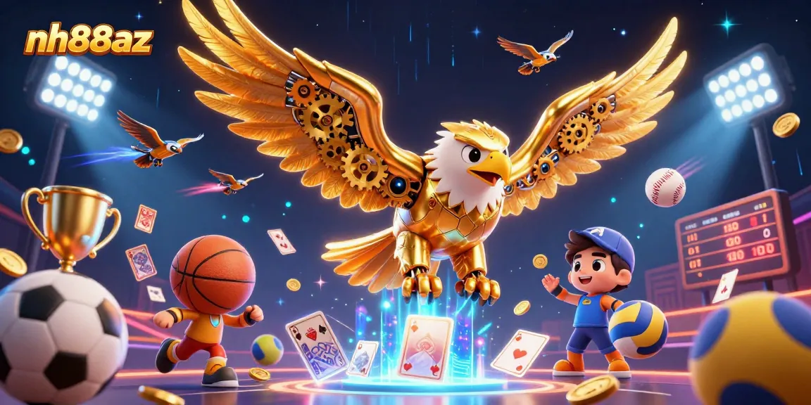 Engage with exciting gambling action at nh88az featuring a cybernetic eagle and dynamic sports elements.