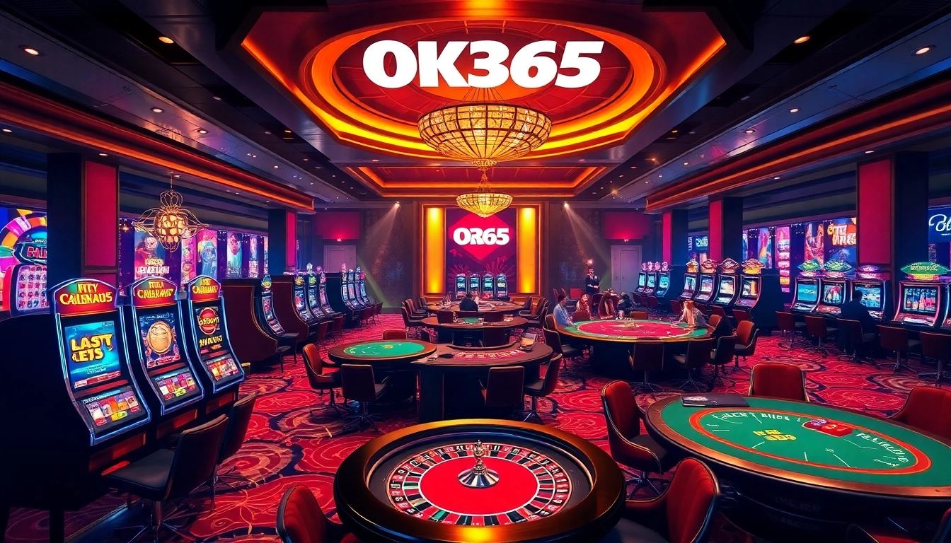 Players enjoying thrilling games at OK365 casino, showcasing a vibrant atmosphere and luxury.