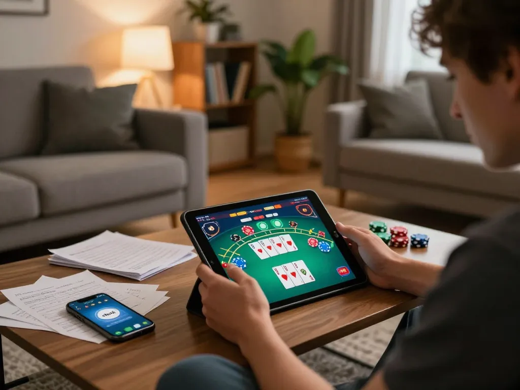 Engaging gameplay experience on rikvip app in a cozy home setting with poker action.