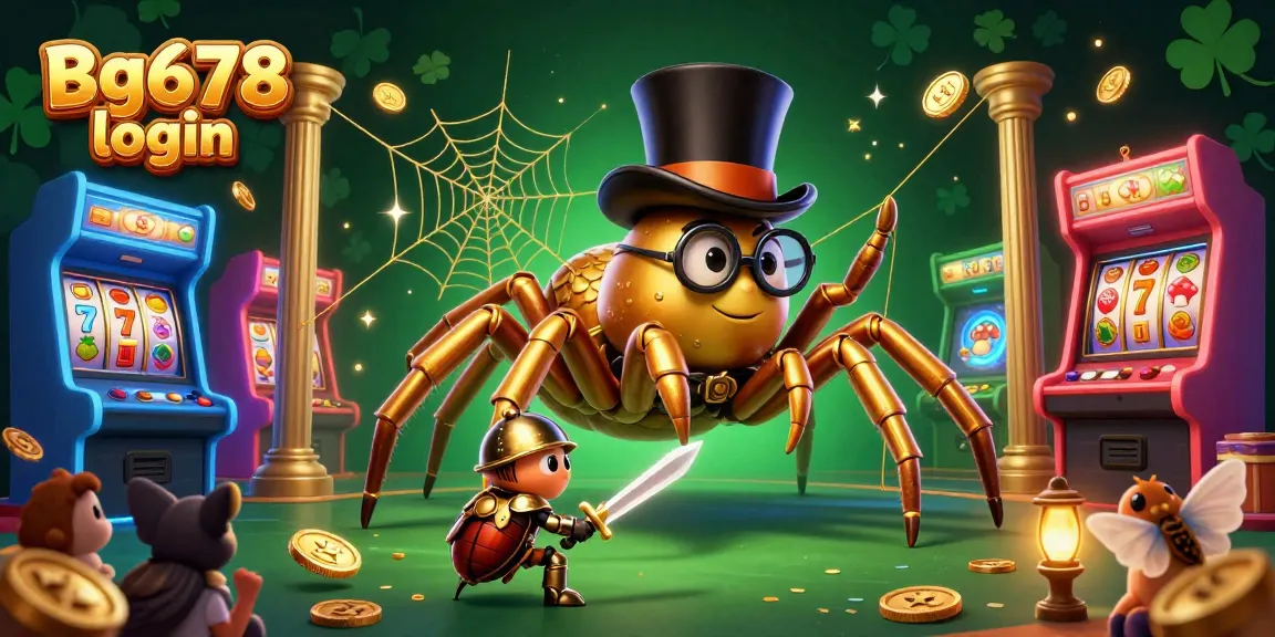 Engage with Bg678 login through a vibrant casino scene filled with dynamic gaming elements and whimsical characters.