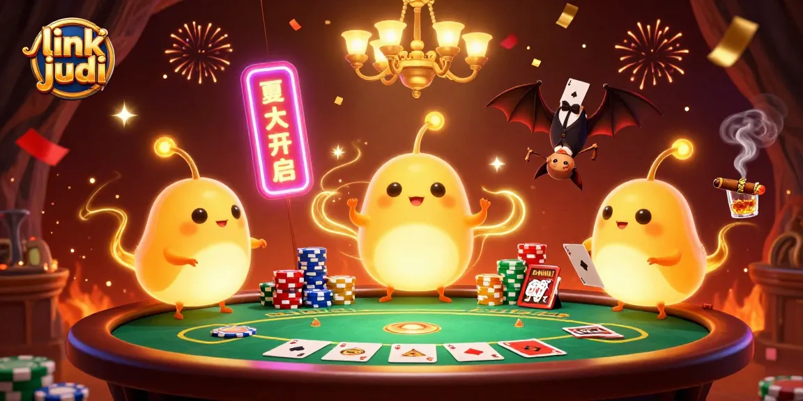 Experience thrilling play with link judi in a vibrant casino scene featuring glowworms and poker elements.