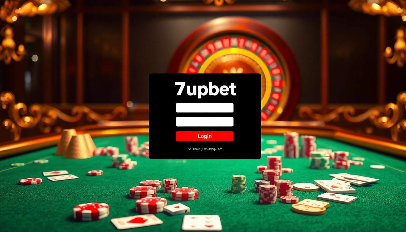 Start your gaming adventure with the exciting 7upbet login interface showcased in a luxurious casino setting.