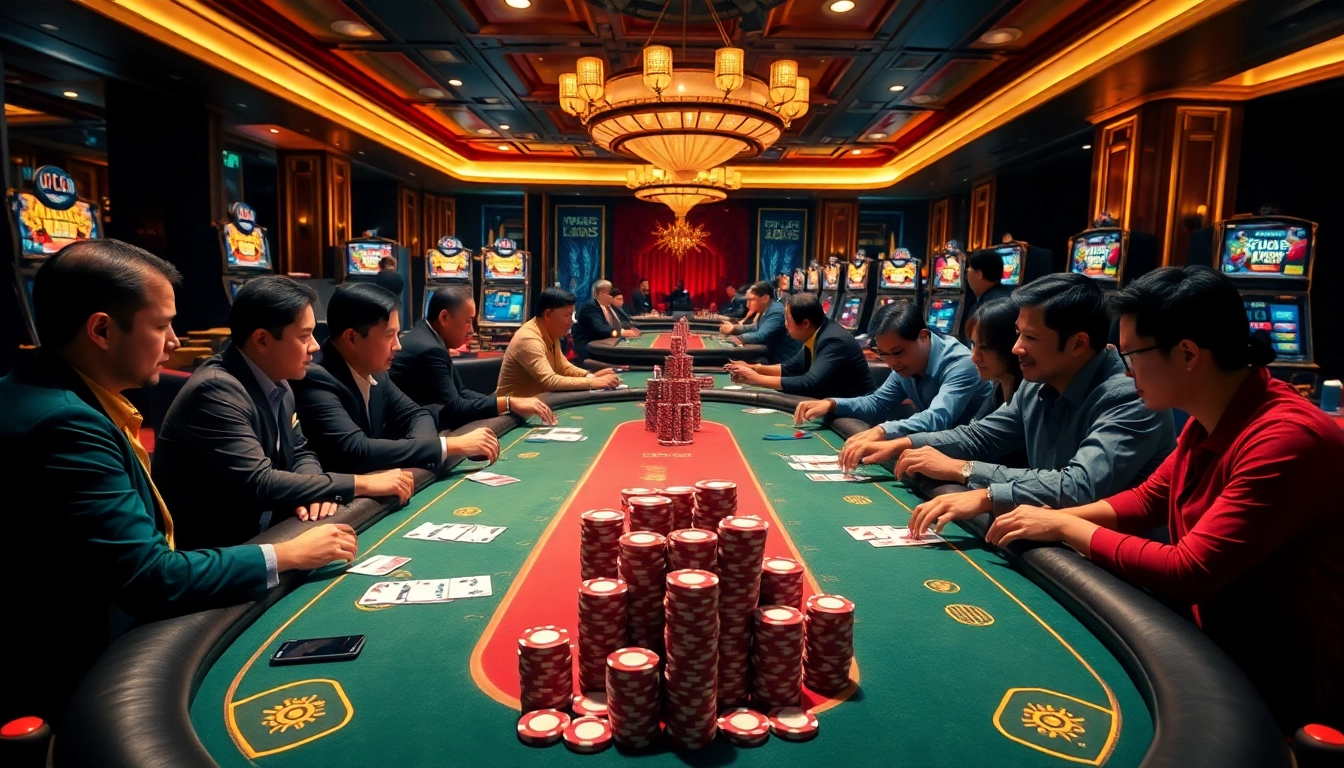Captivating Vua99 poker scene showcasing intense gameplay with vibrant casino elements.
