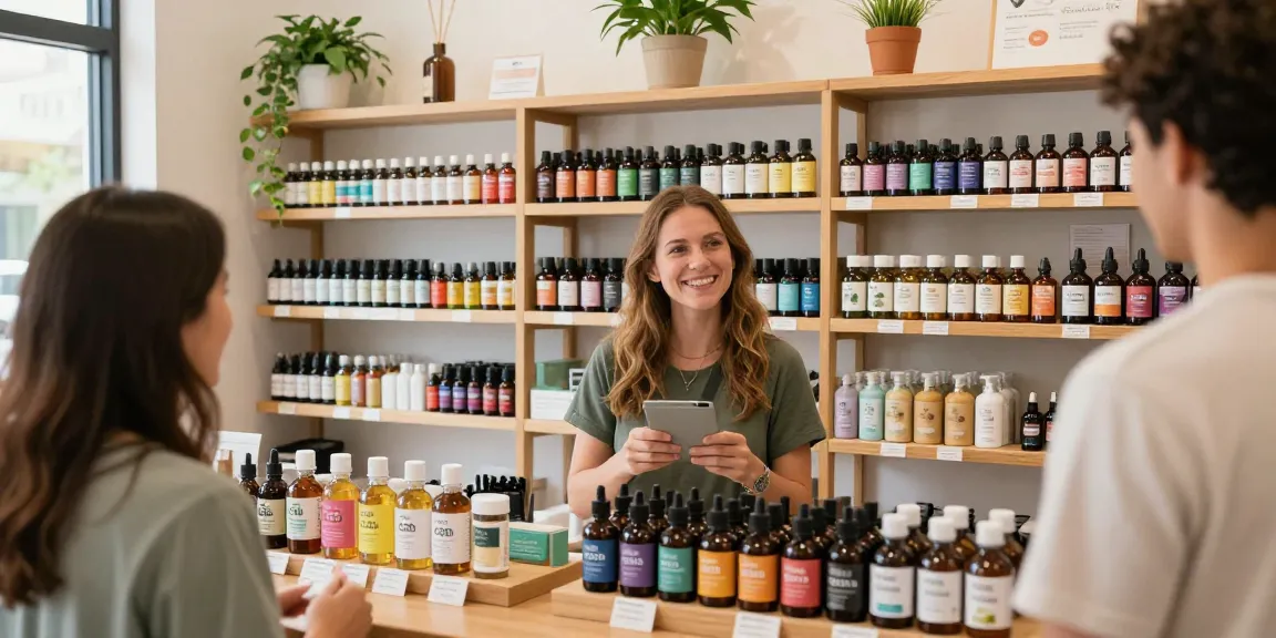 Discover high-quality CBD oil Canada in a vibrant shop scene highlighting wellness products and customer engagement.