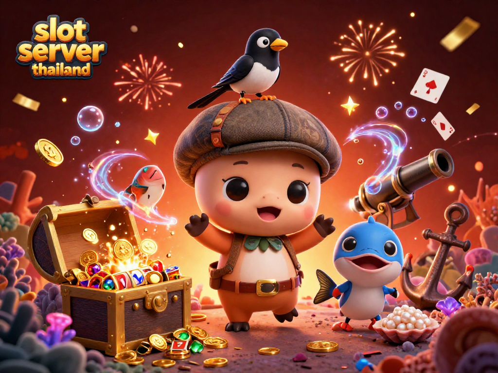 Explore slot server thailand with a vibrant 3D illustration of Nessie, coins, and colorful gems!