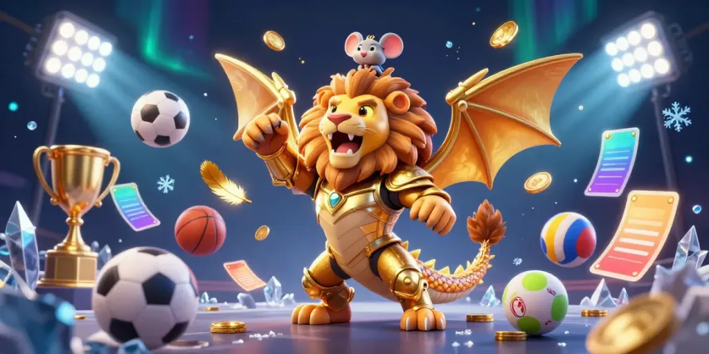 Experience the thrills of sunwin with a triumphant chimera and dynamic sports elements in an epic casino scene.