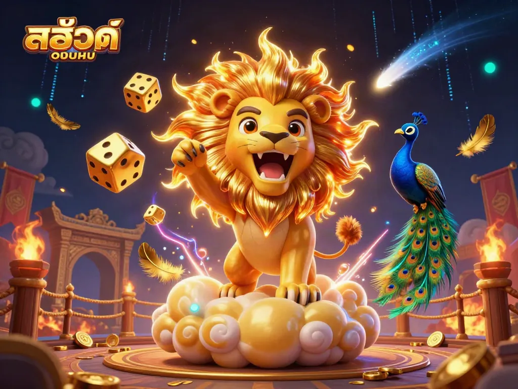 Engage with exciting สล็อตออนไลน์ gameplay in a vibrant 3D casino scene featuring animated game symbols and characters.