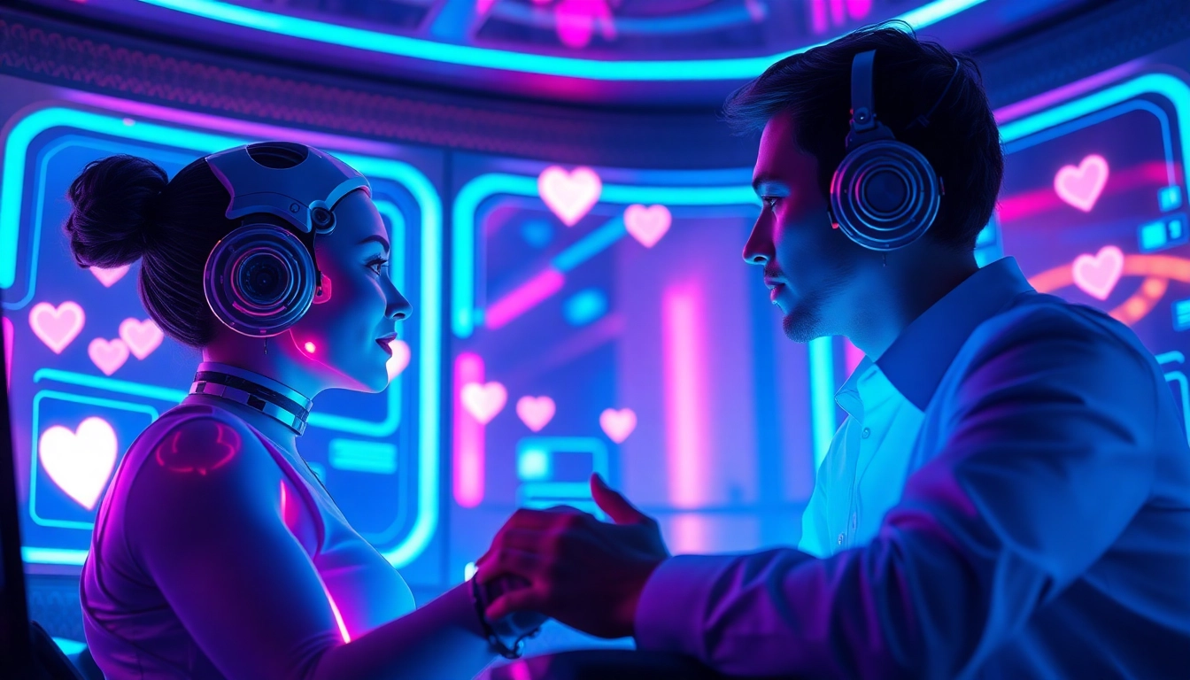 Engaging users in ai porn chat with futuristic AI avatars in a digital environment.