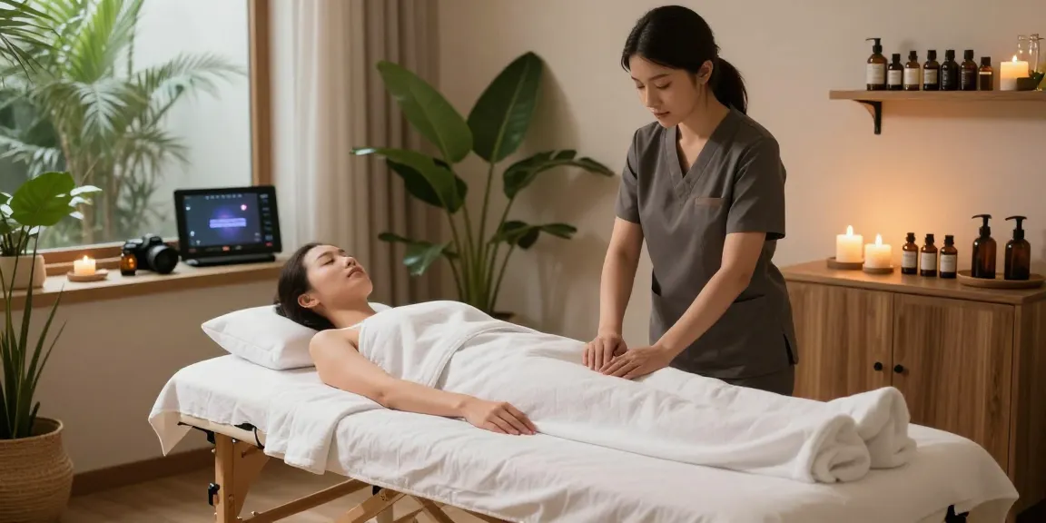 Swedish massage setup at makangs.com/region/국내/서울-/마사지-스웨디시, with calming spa elements and serene atmosphere.