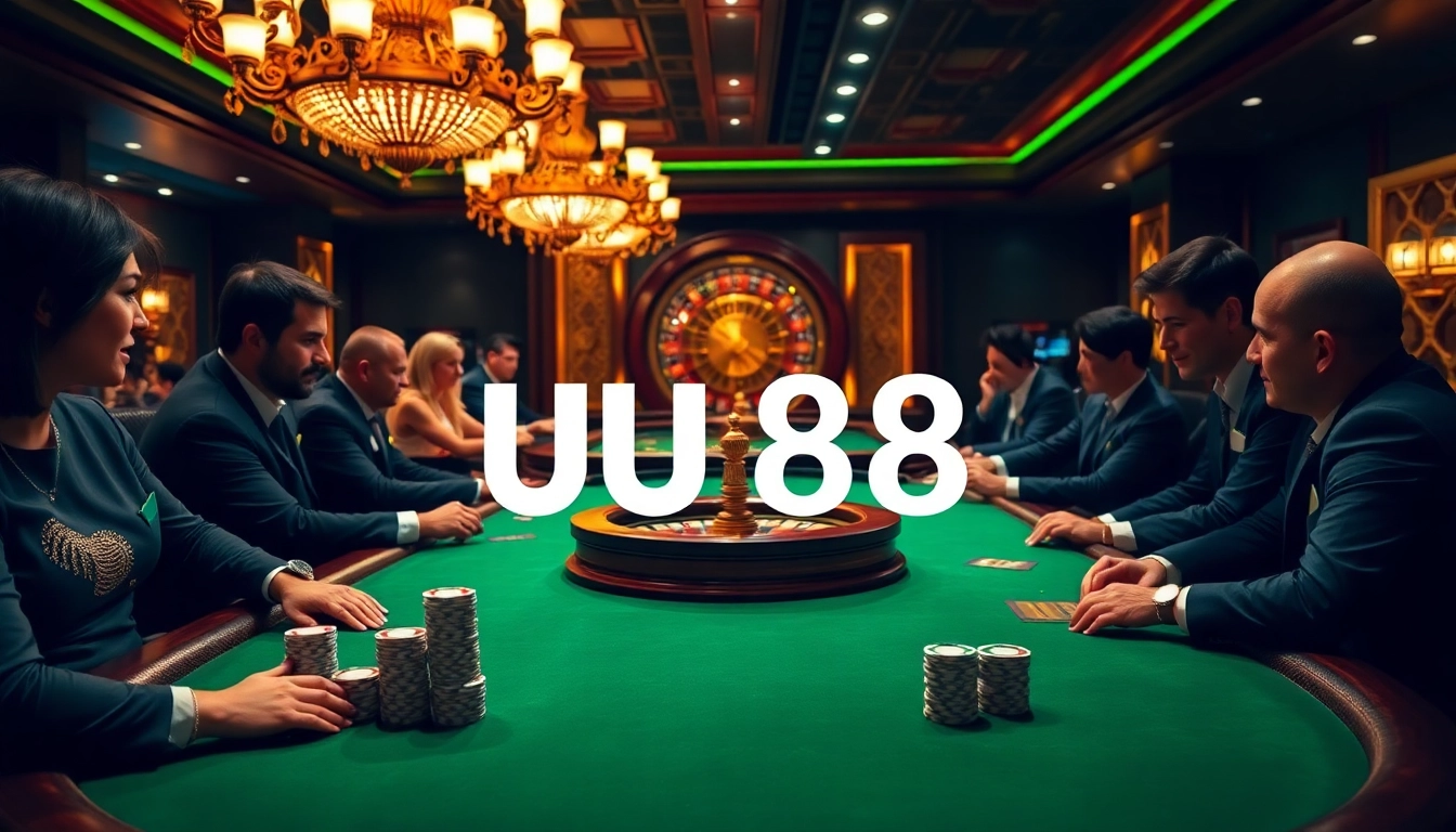 Players celebrating wins at the UU 88 poker table in a lavish casino setting