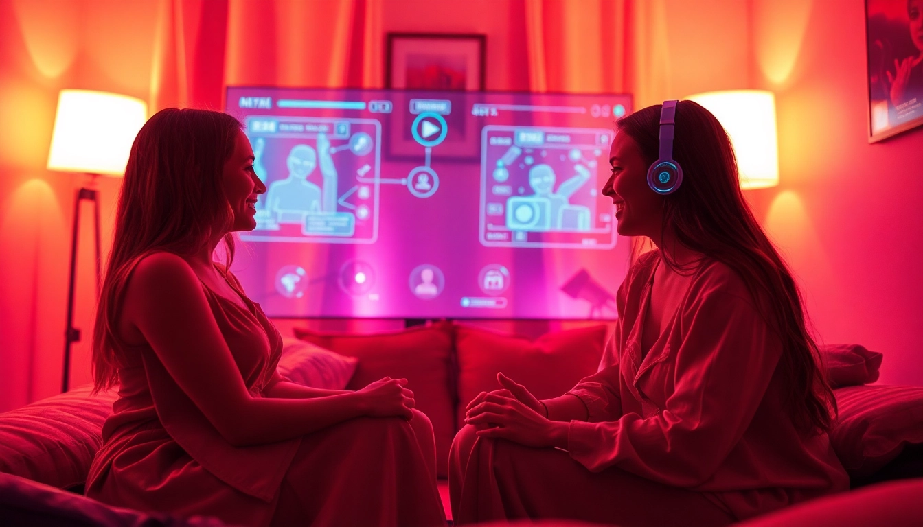 Engaging AI porn chat scene with immersive digital characters and cozy ambiance.