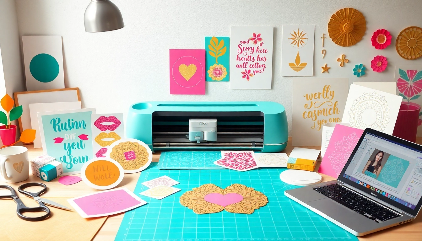 Colorful design bundles SVG displayed in a bright crafting workspace with Cricut projects.