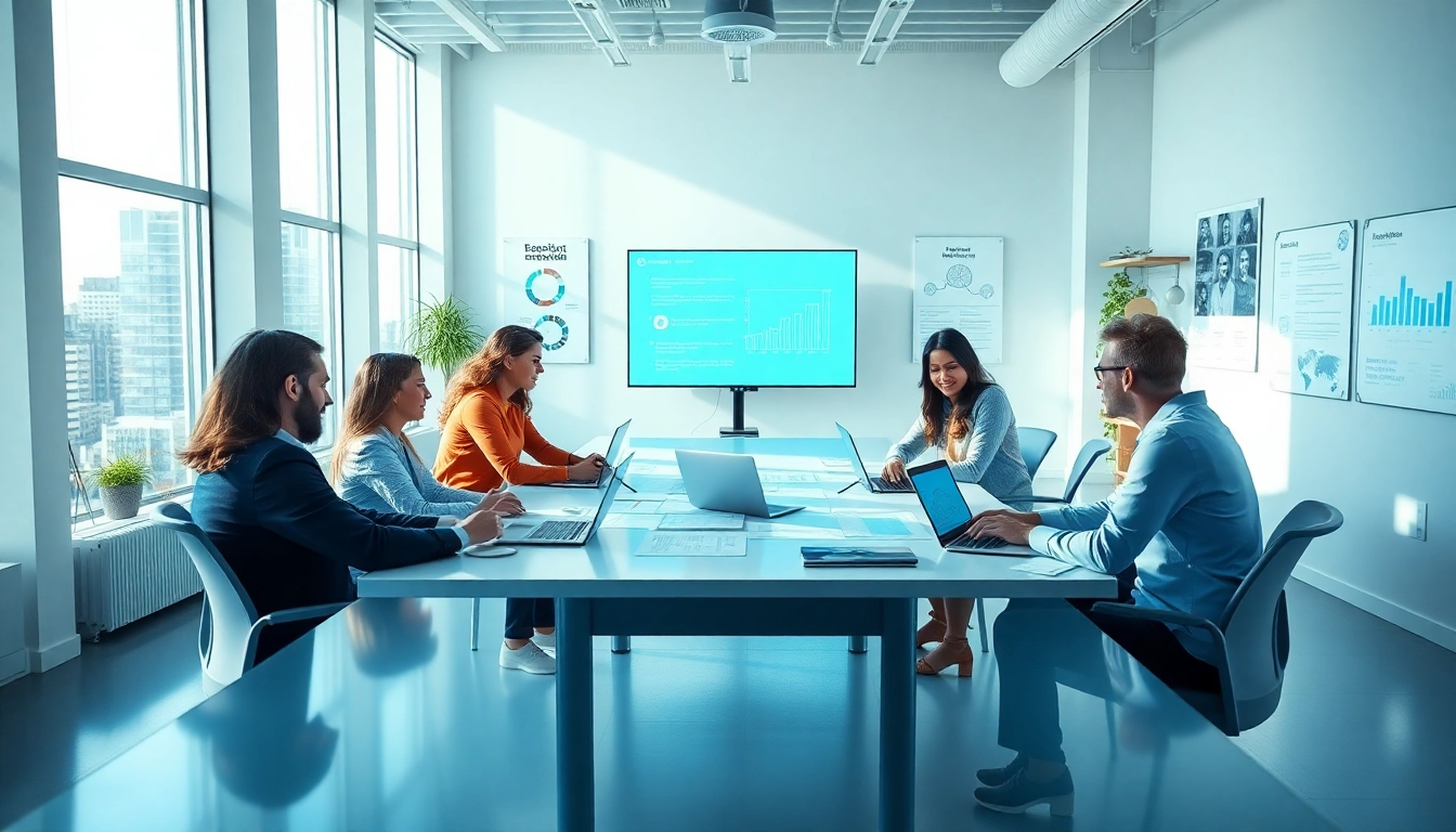 Website redesign NYC collaboration in a modern office environment showcasing a diverse team brainstorming.